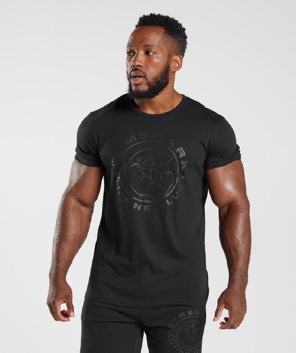 T Shirts Męskie Gymshark Legacy Czarne | PL 3834NWY